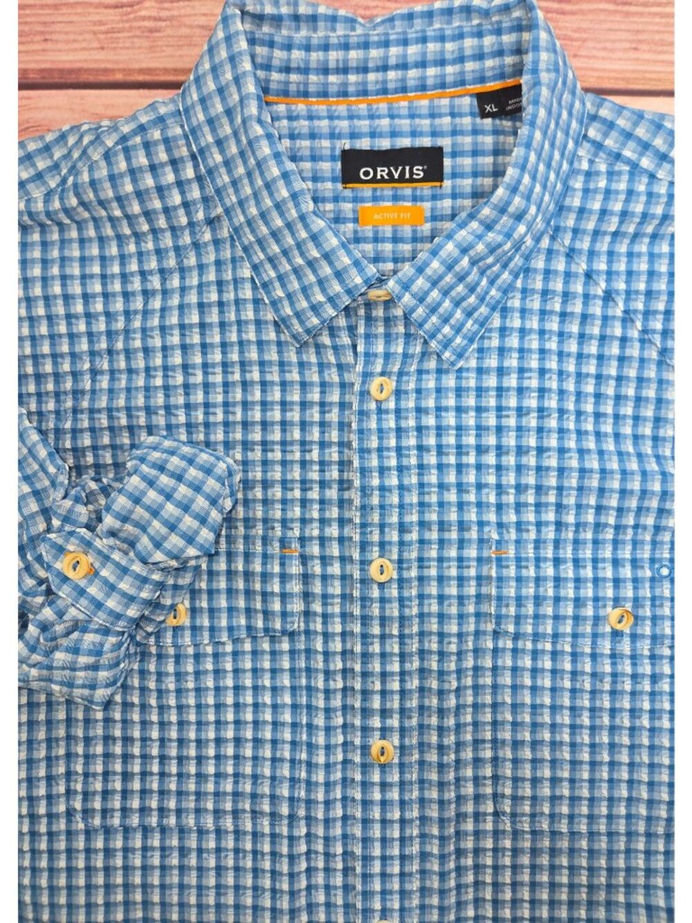 Orvis Mens Blue Active Fit Roll-Tab Sleeve Shirt XL
